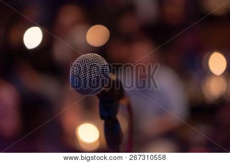 Microphone On A Stage Waiting For A Singer To Come To Stage And Perform