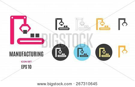 Vector Manufacturing Infographic Template. Color Robot Automation Icon Design For Your Illustration 