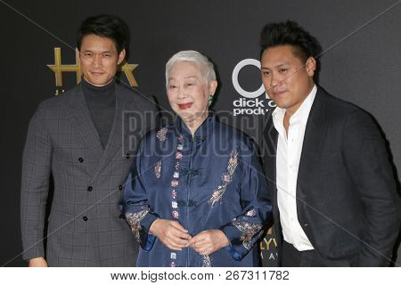 LOS ANGELES - NOV 4:  Harry Shum Jr, Lisa Lu, Jon Chu at the Hollywood Film Awards 2018 at the Beverly Hilton Hotel on November 4, 2018 in Beverly Hills, CA