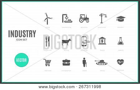 Vector Industry Infographic Template. Color Icon Set Design For Your Illustration Or Firm Presentati
