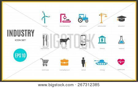 Vector Industry Infographic Template. Color Icon Set Design For Your Illustration Or Firm Presentati