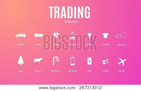Vector Trading Infographic Template. Color Icon Set Design For Your Illustration Or Firm Presentatio