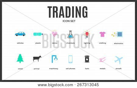 Vector Trading Infographic Template. Color Icon Set Design For Your Illustration Or Firm Presentatio