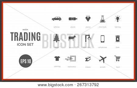 Vector Trading Infographic Template. Color Icon Set Design For Your Illustration Or Firm Presentatio