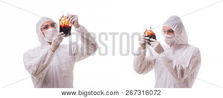 Epidemiologist with blood sample isolated on white background