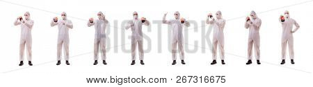 Epidemiologist with blood sample isolated on white background