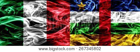 Italy Vs Central African Republic Smoke Flags Placed Side By Side. Thick Abstract Colored Silky Smok