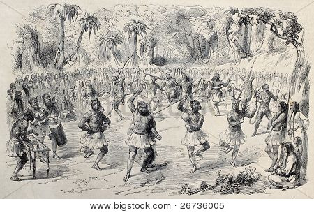 Antika illustration av rituell dans av infödda centralamerikanska. Originalet, från ritning av Godefroy 