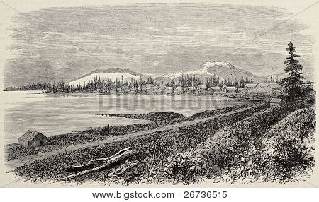Gamle illustration af engen sø, Californien, USA. Oprindelige, lavet af Blanchard, blev udgivet på L