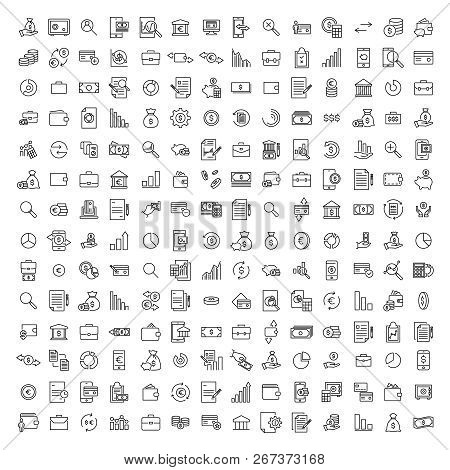 Simple Set Of Banking Related Outline Icons. Elements For Mobile Concept And Web Apps. Thin Line Vec