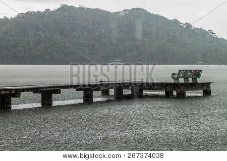 Wooden Pier During A Rain In Portobelo Village, Panama