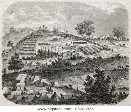 Stary ilustracja pierwszy kamień położył ceremonii w Fort Napoleona, po podboju Kabylia, Algieria. Przez 