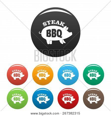Bbq Steak Icons Set 9 Color Isolated On White For Any Design