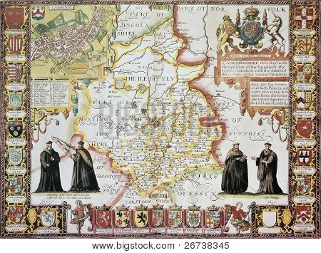 Vecchia mappa Cambridgeshire, il Teatro dell'Impero della Gran Bretagna. Creato da John velocità, Publ