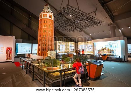 Tokyo, Japan - April 25 2018: Edo Tokyo Museum Permanent Exhibition Vividly Illustrates The Past Of