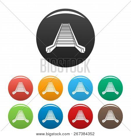 Escalator Icons Set 9 Color Isolated On White For Any Design