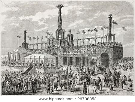 Antica illustrazione di festa di Stoccarda in presenza di Napoleone III e II Alexandr. Creato da Gaiuldra