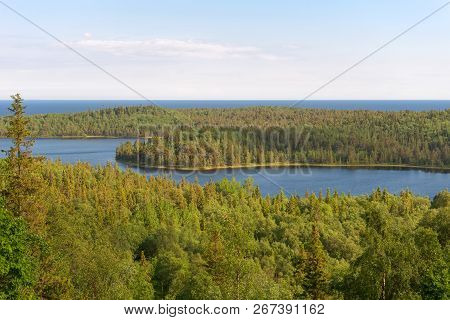View Of The Island Of Anzersky And The White Sea From Mount Calvary On Anzersky Island, Solovki Isla