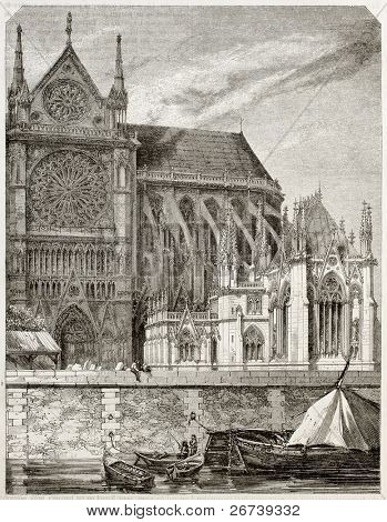 Old illustration of new sacristy of Notre Dame de Paris. Created by Therond, published on Magasin Pittoresque, Paris, 1850