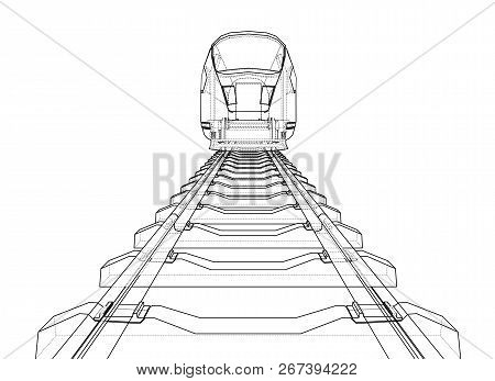Modern Speed Train Concept. Vector Rendering Of 3d. Wire-frame Style