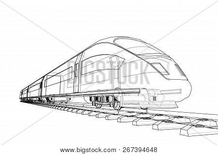 Modern Speed Train Concept. Vector Rendering Of 3d. Wire-frame Style
