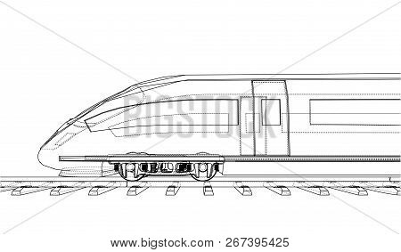 Modern Speed Train Concept. Vector Rendering Of 3d. Wire-frame Style