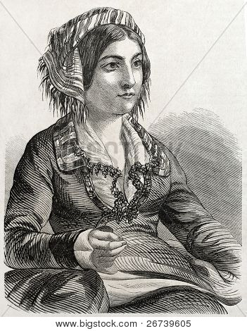 Antiguo habían grabado retrato de mujer armenia en Constantinopla. Creado por Marc, publicado en L'Illustrat