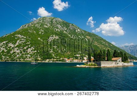 Saint George Benedictian Monastery And Church On St. George Island Ostrvo Sveti Dorde In Boka Kotor 
