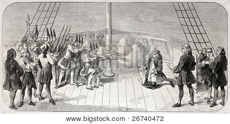 alte Abbildung von Admiral John Byng Ausführung durch erschießen an Bord der hms Monarch. von nicht identifizierten eine