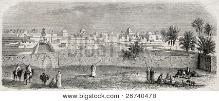 Pohled na staré Temacin, Constantine provincie, Alžírsko. Vytvořil Gaildrau, zveřejněný L'Illustration