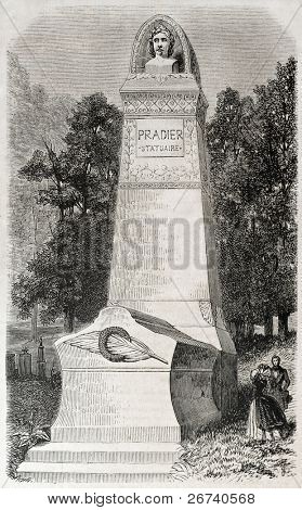 Staré ilustrace ze smuteční pomník z James Pradier, francouzský sochař. Vytvořil(a) Probošt, zveřejnit