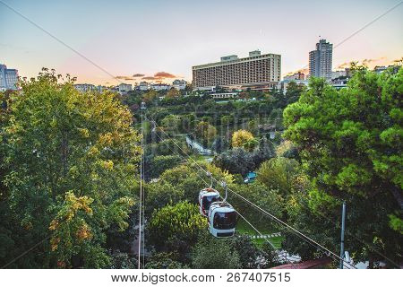 Istanbul, Turkey : Macka Democracy Park With Cable Car, Teleferik, On October 5, 2018