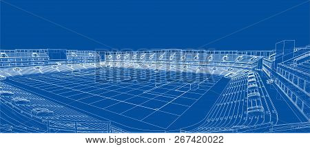 Sketch Of Football Stadium. Vector Rendering Of 3d. Wire-frame Style