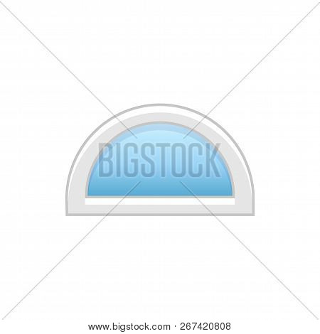 Vector Illustration Of Half Round Doorway Vinyl Window. Flat Icon Of Traditional Aluminum Half Circl