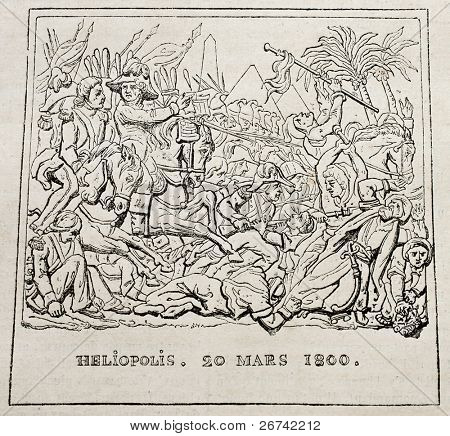 Slaget i Heliopolis (20. marts 1800) gamle print. Efter basrelief af græs, offentliggjort på Magasin Pitt