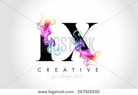 Lx Vibrant Creative Leter Logo Design With Colorful Smoke Ink Flowing Vector Illustration.