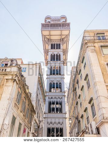 The Elevator Of Santa Justa, In The Downtown Of Lisbon, Portugal