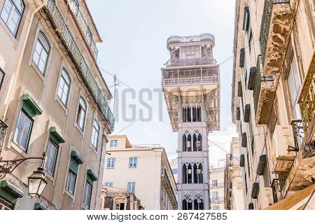 The Elevator Of Santa Justa, In The Downtown Of Lisbon, Portugal