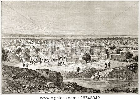 Kano starý pohled, Nigérie. Vytvořil(a) Lancelot po Barth, publikované na Le Tour du Monde, Paris, 1860