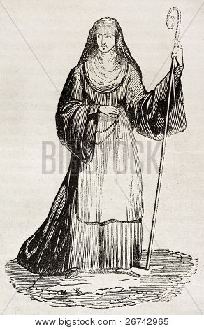 Middelalderlige abbedisse gamle illustration. Af uidentificerede forfatteren, udgivet på Magasin Pittoresque, Paris, 1
