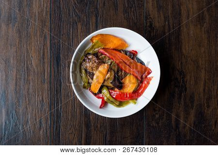 Turkish Food Style Fried Vegetables, Red Pepper, Aubergine, Carrot, Hot Pepper And Onions / Sebze Ki