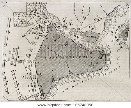 Gamle plan af Konstantinopel. Af uidentificerede forfatteren, udgivet på Magasin Pittoresque, Paris, 1840