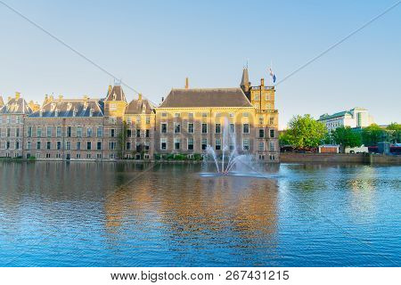 Facade Of Binnenhof - Dutch Parliament With Reflections In Pond, The Hague, Holland