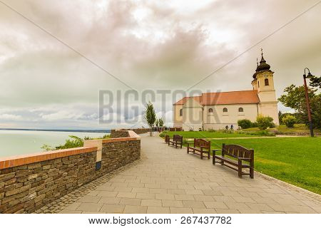 Tihany, Hungary - Aerial Skyline View Of The Famous Benedictine Monastery Of Tihany (tihany Abbey) W