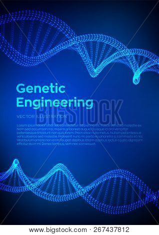 Dna Sequence. Wireframe Dna Molecules Structure Mesh. Dna Code Editable Template. Science And Techno