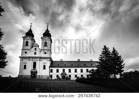 Tihany, Hungary - Dramatic View Of The Famous Benedictine Monastery Of Tihany (tihany Abbey) With Be