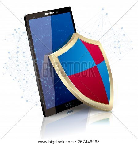 Vector Drawn Mobile Phone.antivirus Software. Cloud Computing Concept.