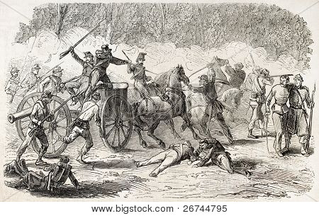 Schlacht von Volturnus, nahe Neapel, Italien. erstellt von Gaildrau, l ' Illustration, Zeitschrift u veröffentlicht