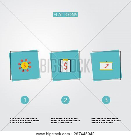 Set Of Economy Icons Flat Style Symbols With Financial Task, Presentation, Money Source And Other Ic