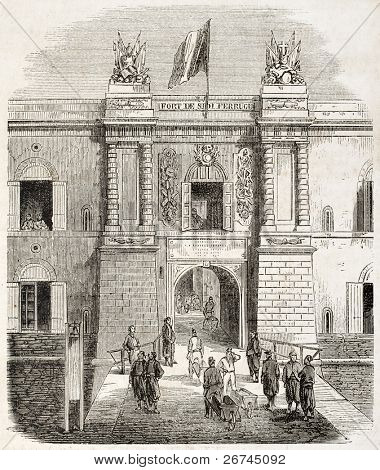 Sidi-Ferruch fort bramy, stare ilustracja, Algieria. Utworzone przez Gaildrau, opublikowany na L'Illustration,